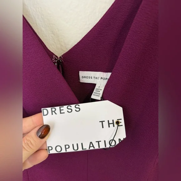 NWT Dress The Population Corey Chiffon Fit & Flare Dress in size Large in Wine - Picture 8 of 8